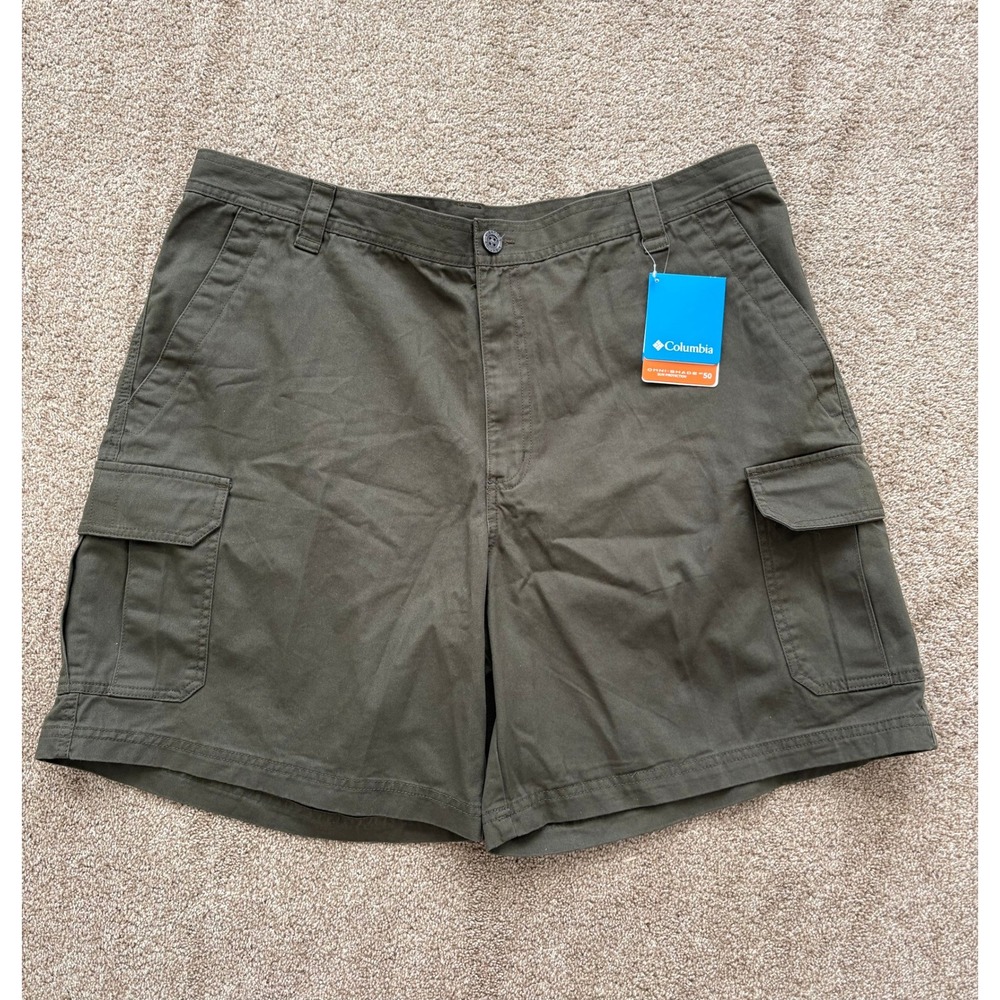 Columbia Men Cargo Shorts 40 Olive Green Cotton Omni-Shade UPF50 Hiking Gorpcore